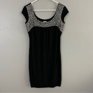 Cache Metallic Metal Rivets Little Black Dress Sz S Scoop Neck Cap Sleeve Party